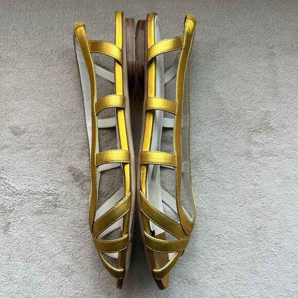 Jil Sander Metallic Gold Cage Peep-Toe Slingback Flat Sandal Women 38.5 US 7.5 - Picture 5 of 13
